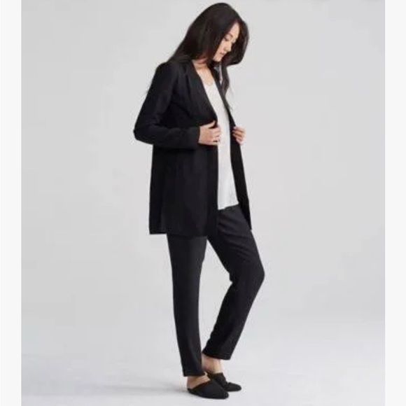 EILEEN FISHER 100% Silk Georgette Crepe Jacket in Black Size Small - Picture 3 of 12
